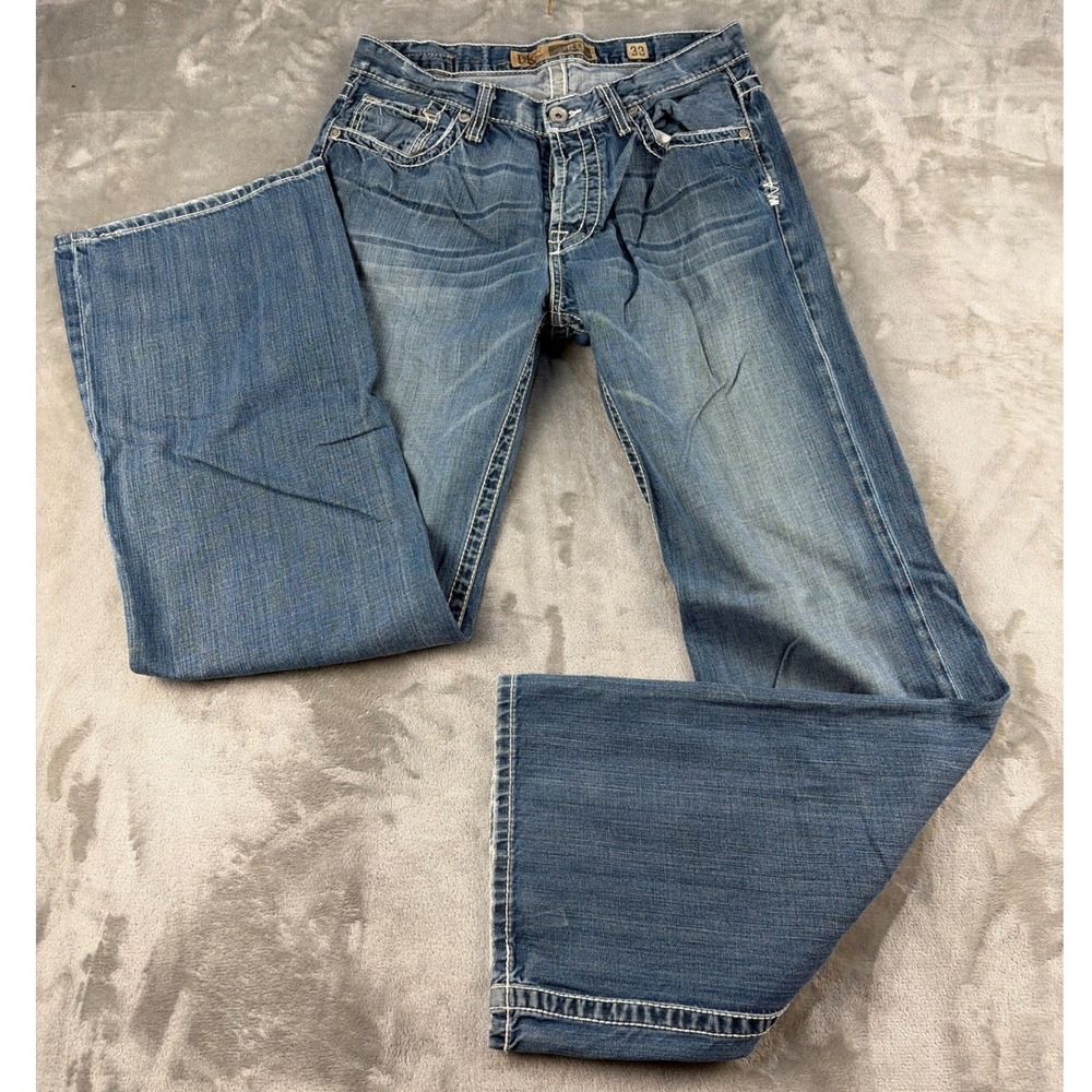 BKE Tyler Mens 33x34 Straight Leg Blue Medium Wash Button Fly Contrast Stitching